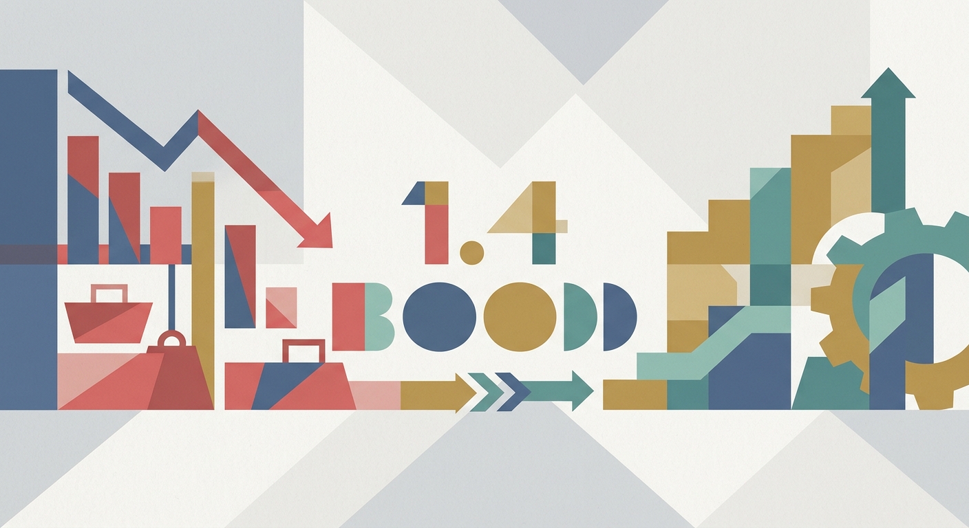 Minimalist flat vector illustration of geometric shapes representing financial exchange and debt restructuring concepts.