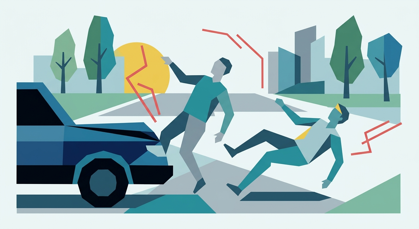 Flat vector illustration of stylized car shapes and abstract geometric elements in a minimal composition.