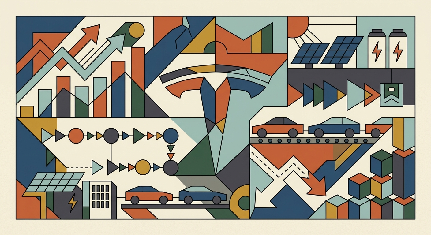 Minimalist geometric vector illustration representing complex data analysis through abstract shapes and lines.