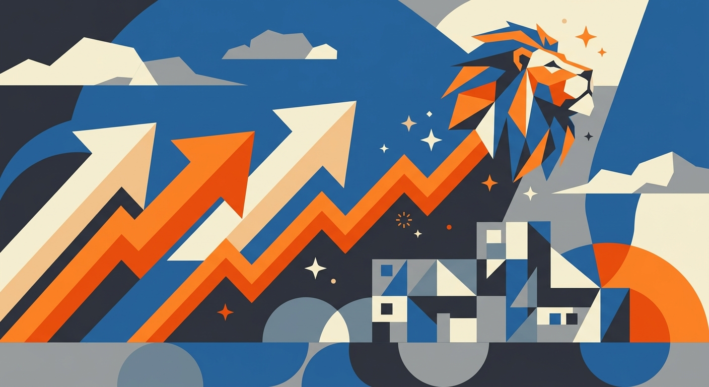 Minimalist vector illustration of geometric shapes and rising arrows symbolizing financial growth and market shifts.