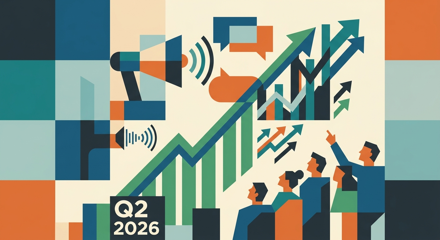 Minimalist vector illustration of rising geometric shapes and upward arrows symbolizing financial growth.