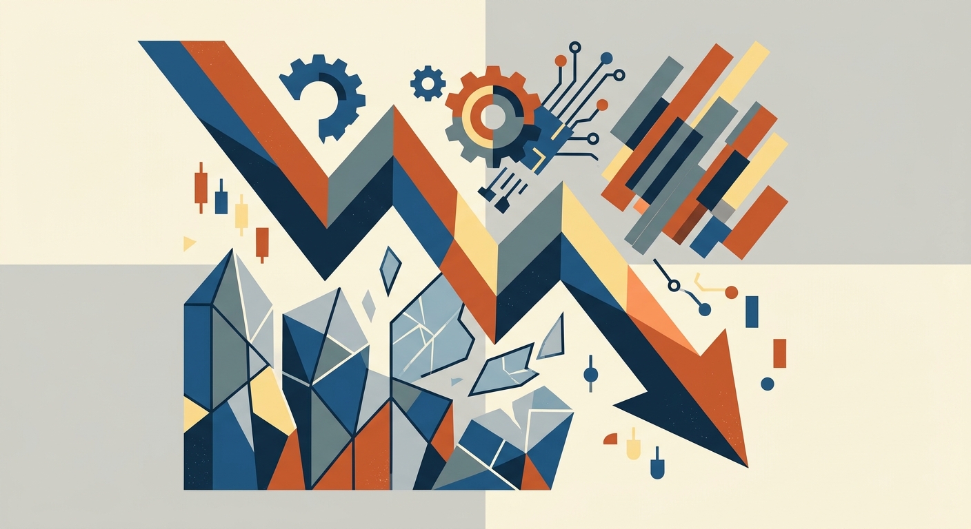 Minimalist geometric vector illustration showing a downward-trending line graph with fading colors.