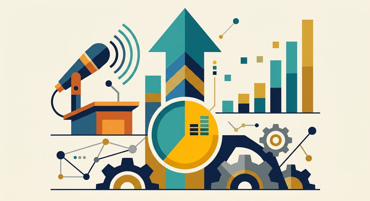 Minimalist flat vector illustration featuring geometric shapes and rising abstract patterns symbolizing financial growth.