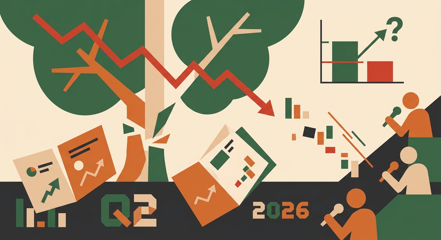 Düşük bütçeli finansal grafikleri ve aşağı yönlü hareket eden geometrik çizgiler içeren soyut, düz vektörel çizim.