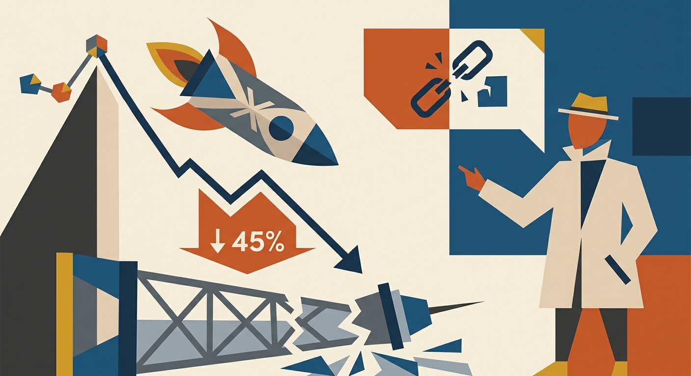 Düşen grafik eğrisi ve aşağı doğru bakan oklarla finansal düşüşü simgeleyen minimal, geometrik soyut çizim.