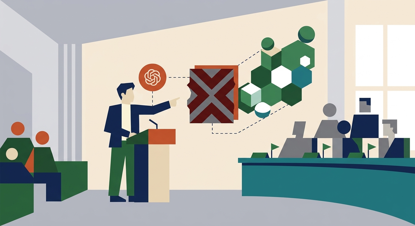 Minimalist flat vector illustration of abstract geometric shapes representing digital intelligence and human interaction.