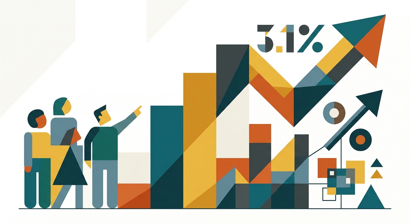 Minimalist flat vector illustration with geometric shapes representing financial growth and rising data trends.