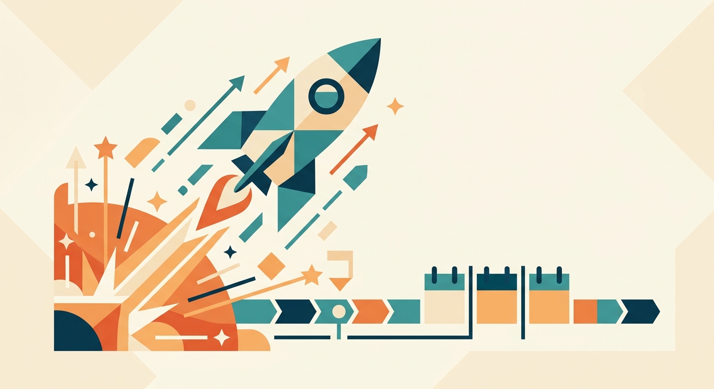 Minimalist geometric vector illustration with abstract shapes and a limited color palette.