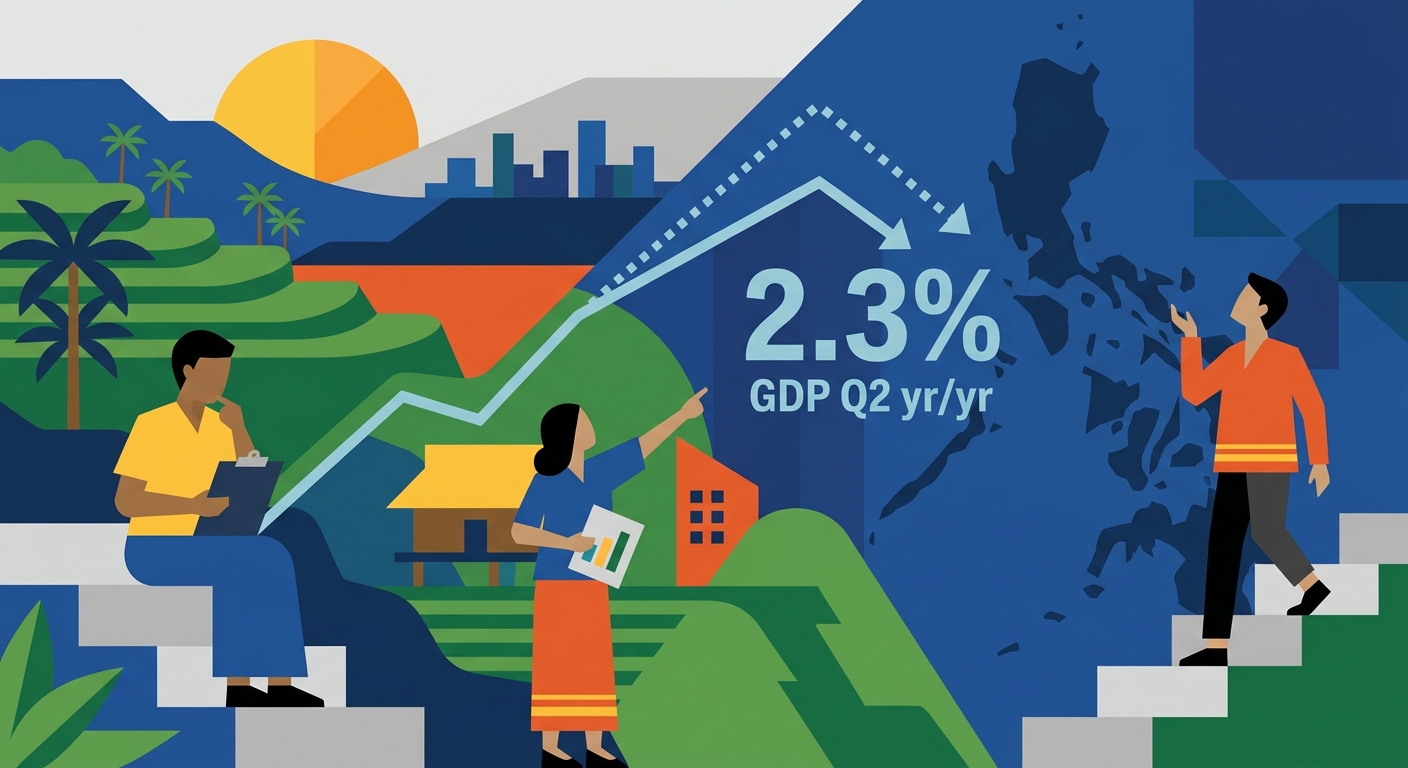 Abstract flat vector illustration of a declining geometric line graph with minimal shapes.