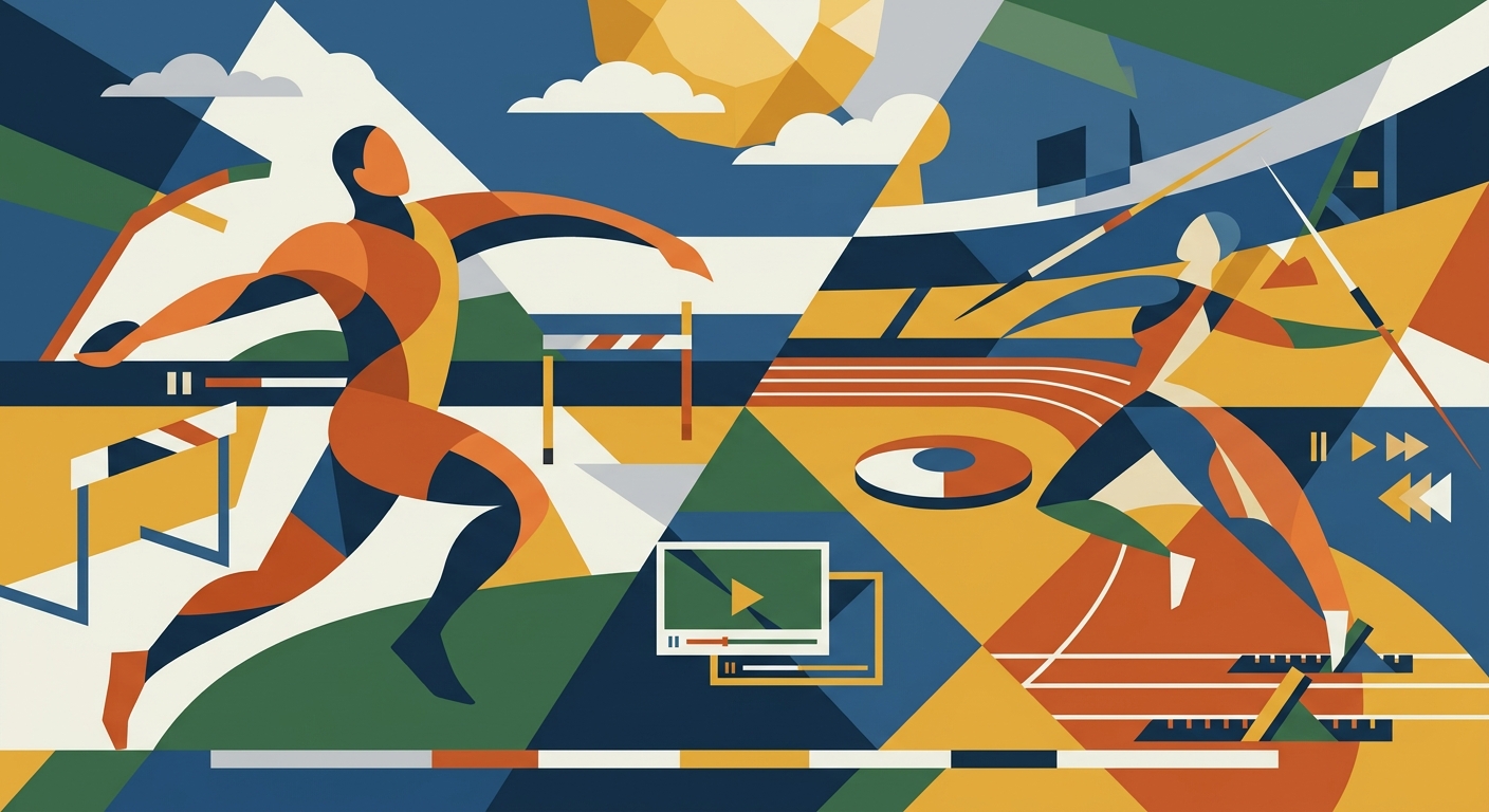 Minimalist geometric vector illustration of abstract sports medals and award shapes in a flat design style.
