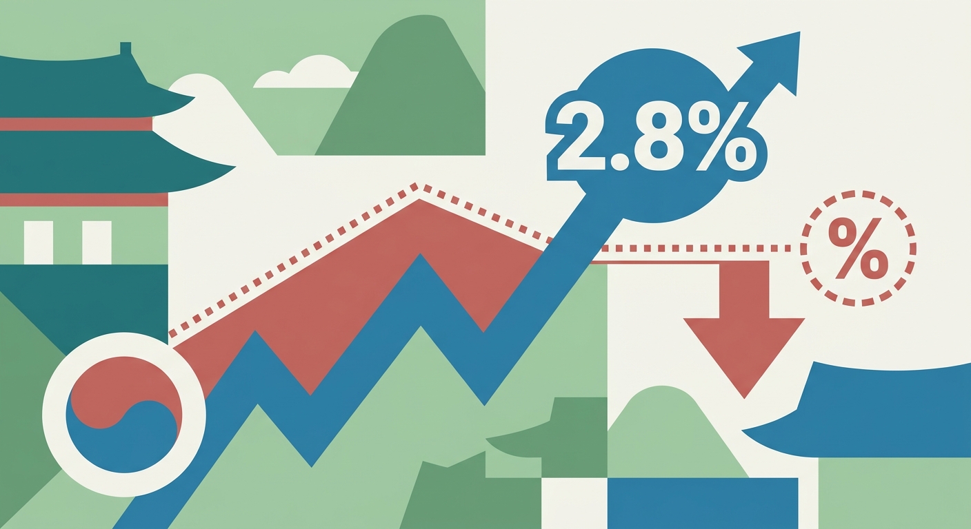 Minimalist geometric vector illustration showing downward trending arrows and abstract financial shapes in flat colors.