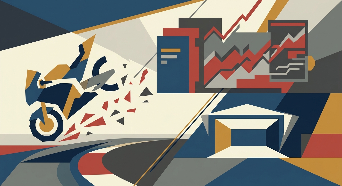 Minimalist flat vector illustration with geometric shapes conveying a sense of setback and complexity.