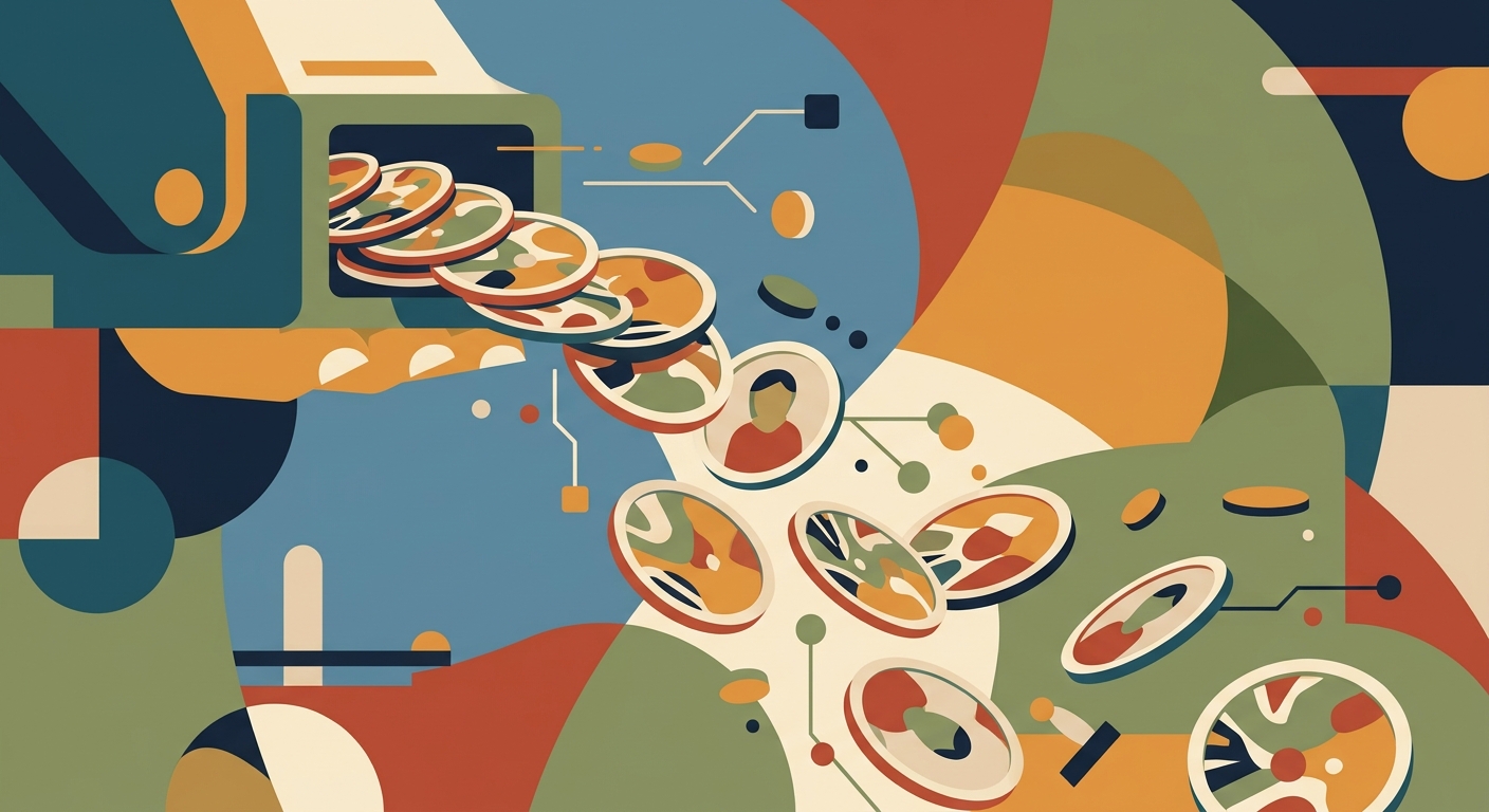 Minimalist geometric vector illustration of stylized maps and abstract landscape shapes in a limited flat color palette.