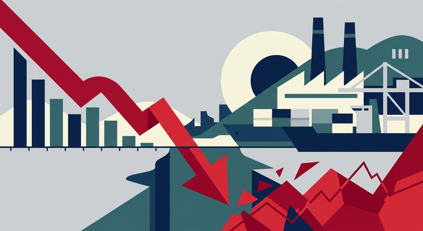 Minimalist flat vector illustration with geometric shapes symbolizing economic fluctuations and financial shifts.