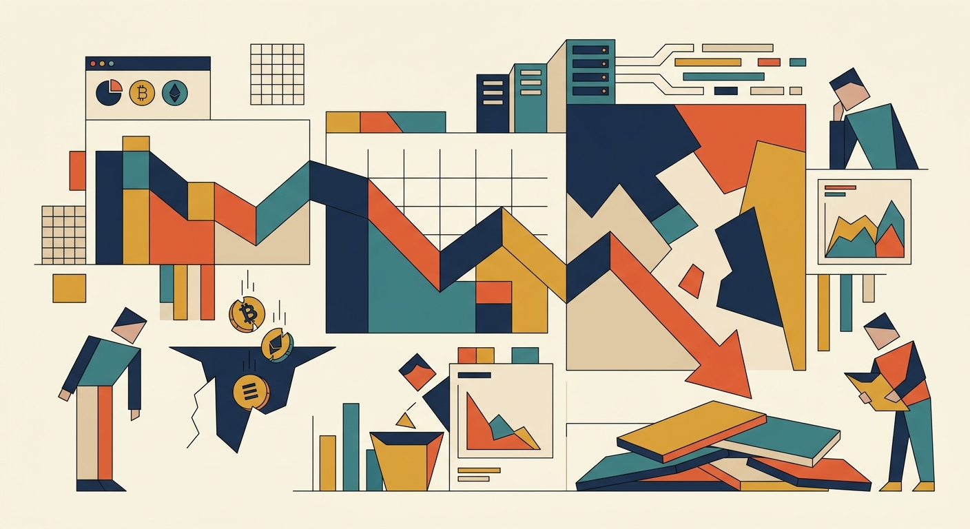 Düşüş eğiliminde grafik çizgileri ve aşağı yönlü oklarla ticaretin yavaşlamasını simgeleyen minimalist geometrik çizim.