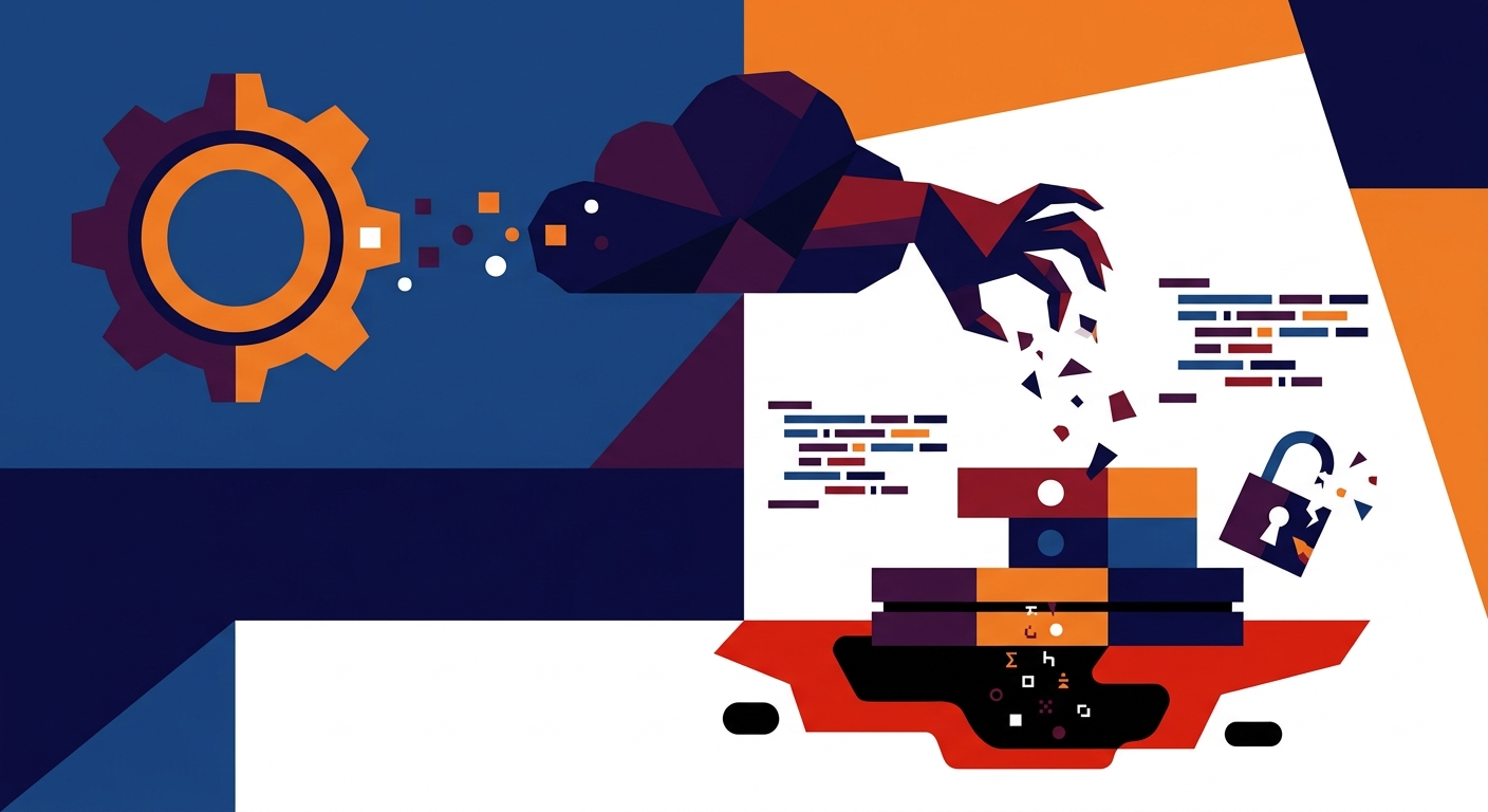 Illustration vectorielle abstraite avec des formes géométriques minimalistes évoquant la cybersécurité et les données.