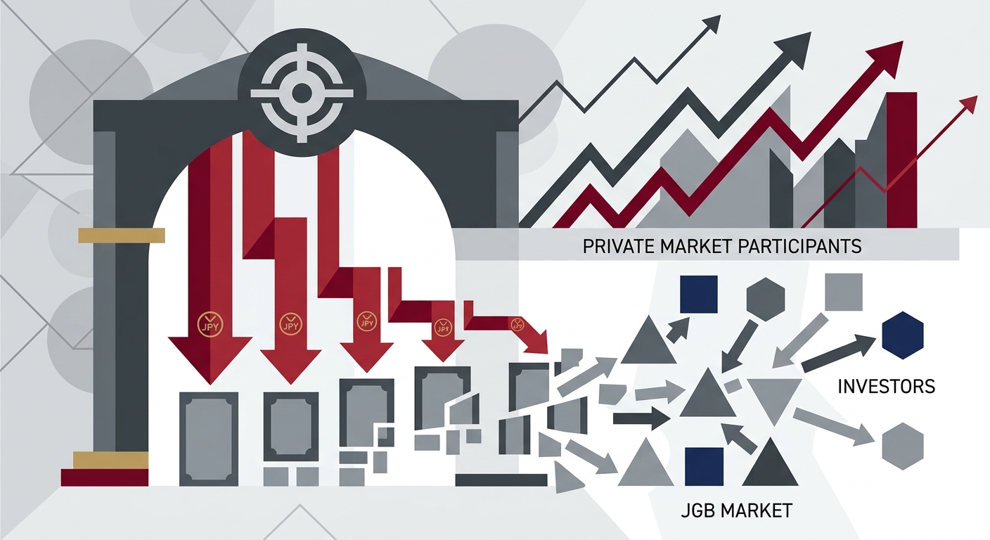Minimalist flat vector illustration of geometric shapes and abstract lines representing financial market fluctuations.