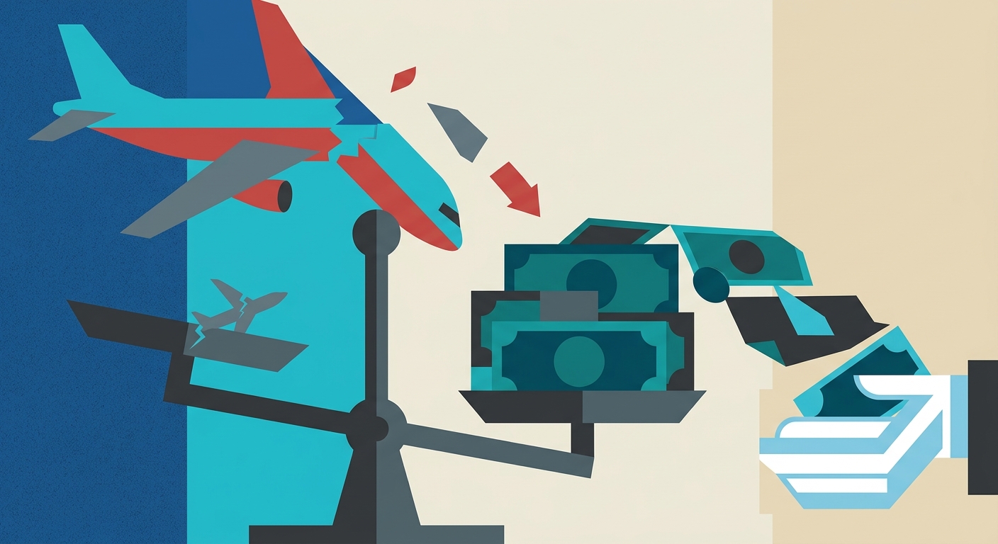 Flat vector illustration of abstract geometric shapes representing financial compensation and legal consequences.